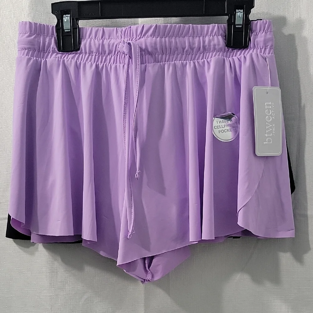 btween Light Purple & Black  Athletic Girls Shorts with Pockets Set Of 2 Size 10